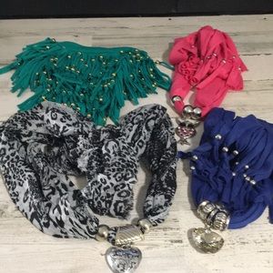 Woman’s scarf lot with beading and silver tone hanging pendants